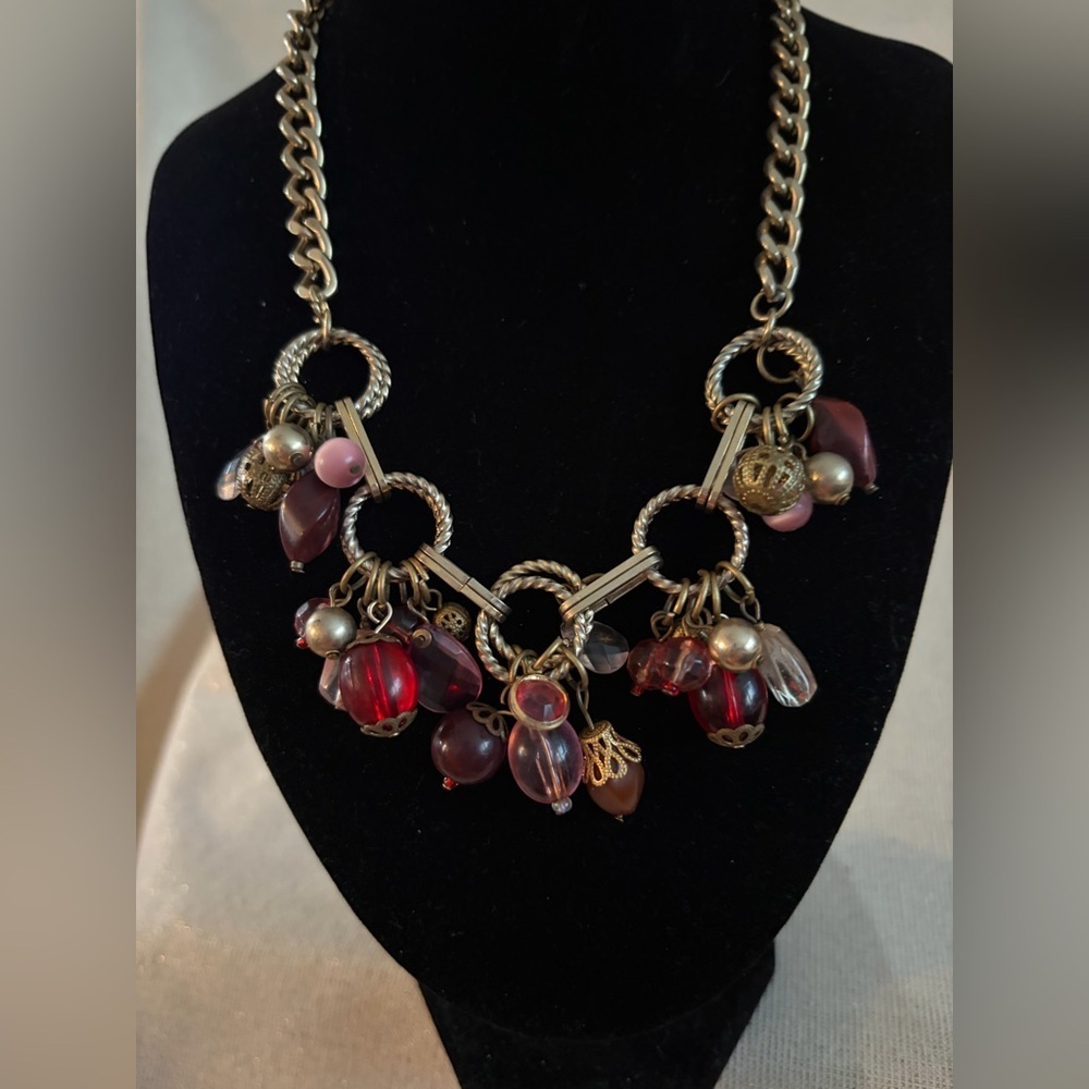 Statement Cluster Bead Necklace in Burgundy and Pink